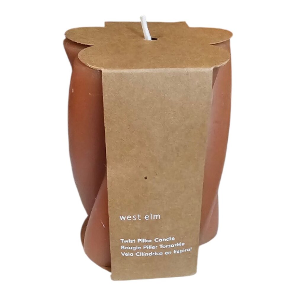 West Elm Chunky Twist Pillar Candle in Clay, NWT